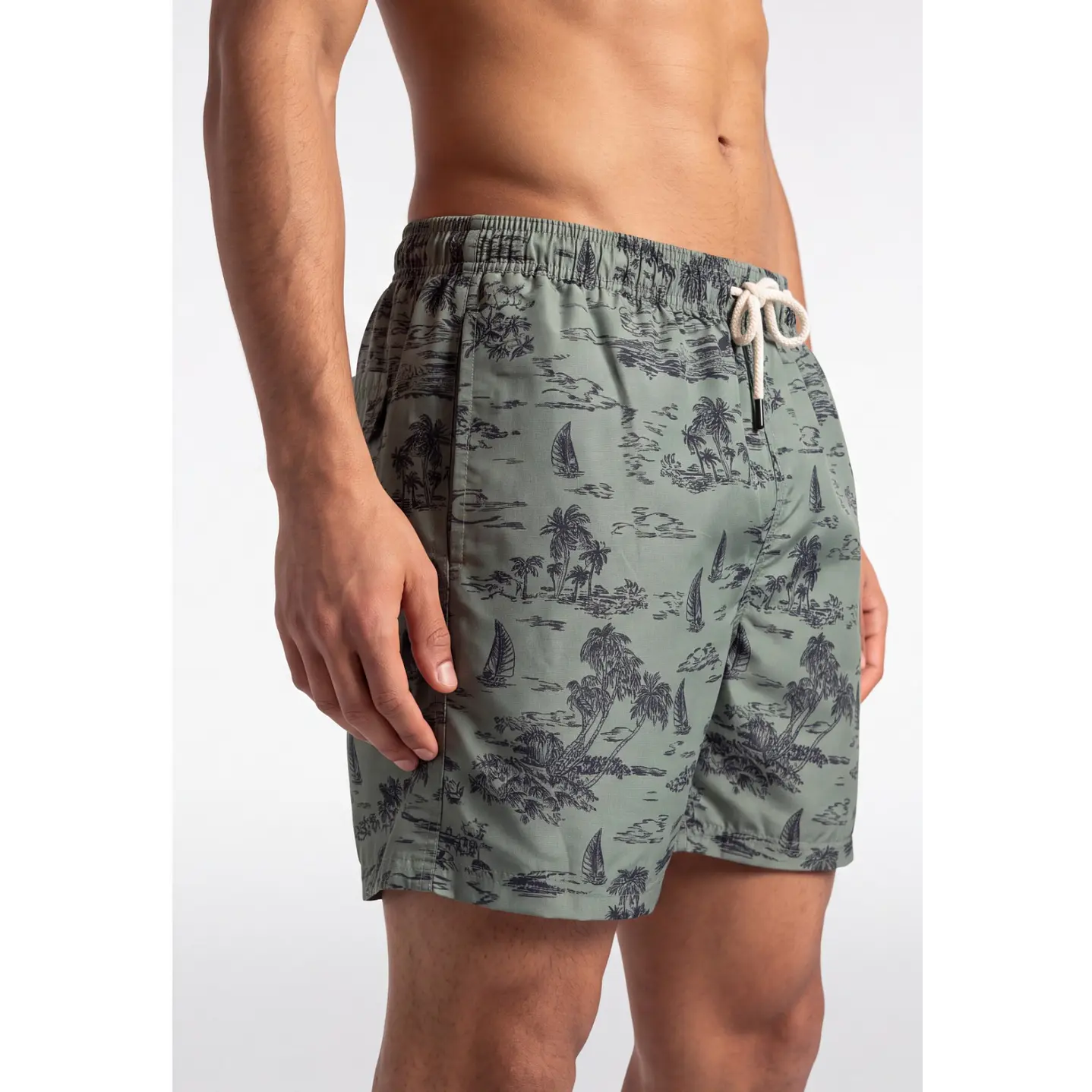 Traje De Baño Palmeras Hombre Verde 4