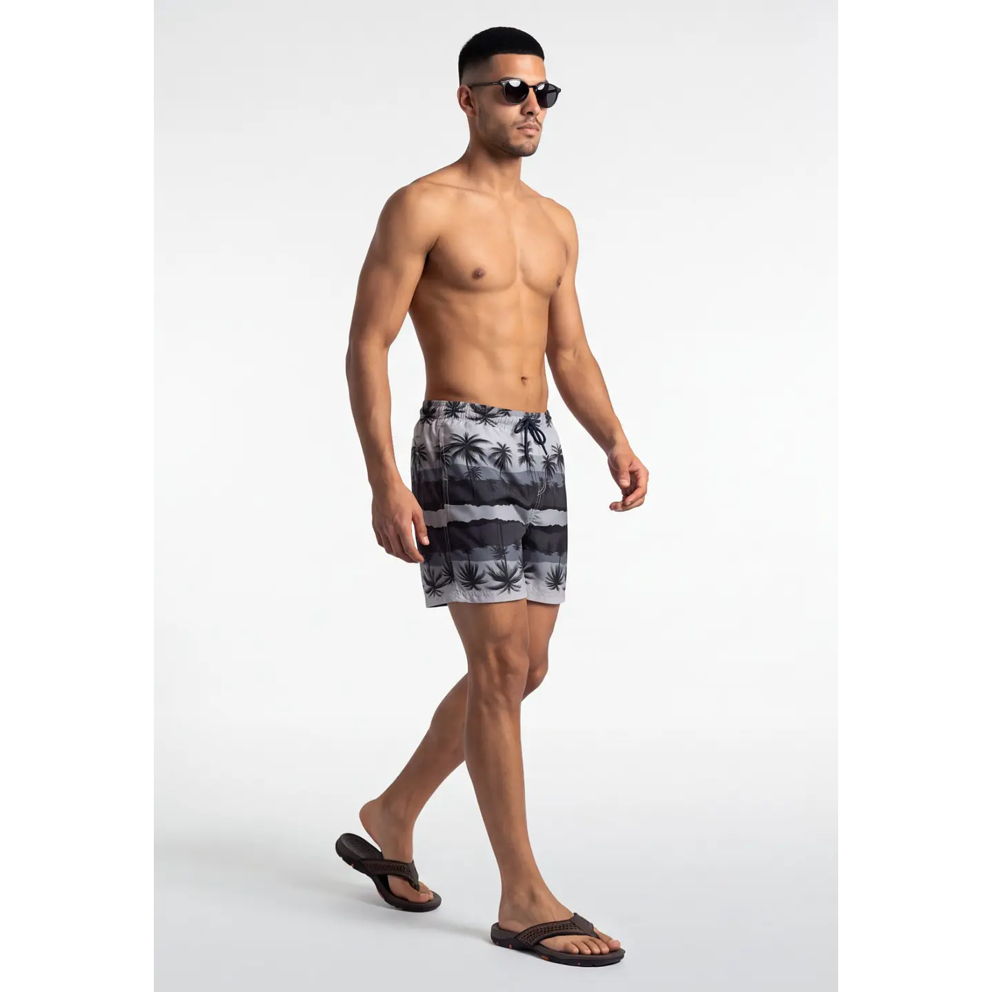 Traje De Baño Palmeras Hombre Gris 3