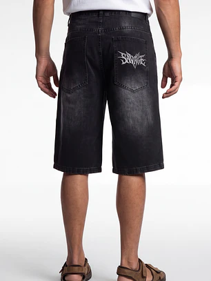 Bermuda Denim Procesado Hombre Negro