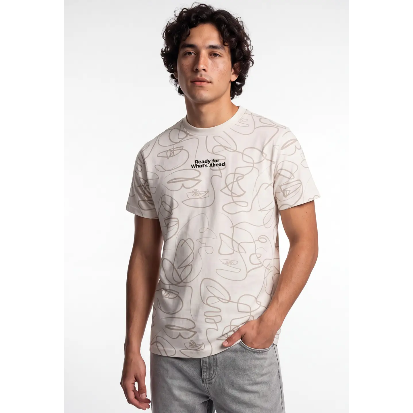 Polera Hojas Hombre Beige 1