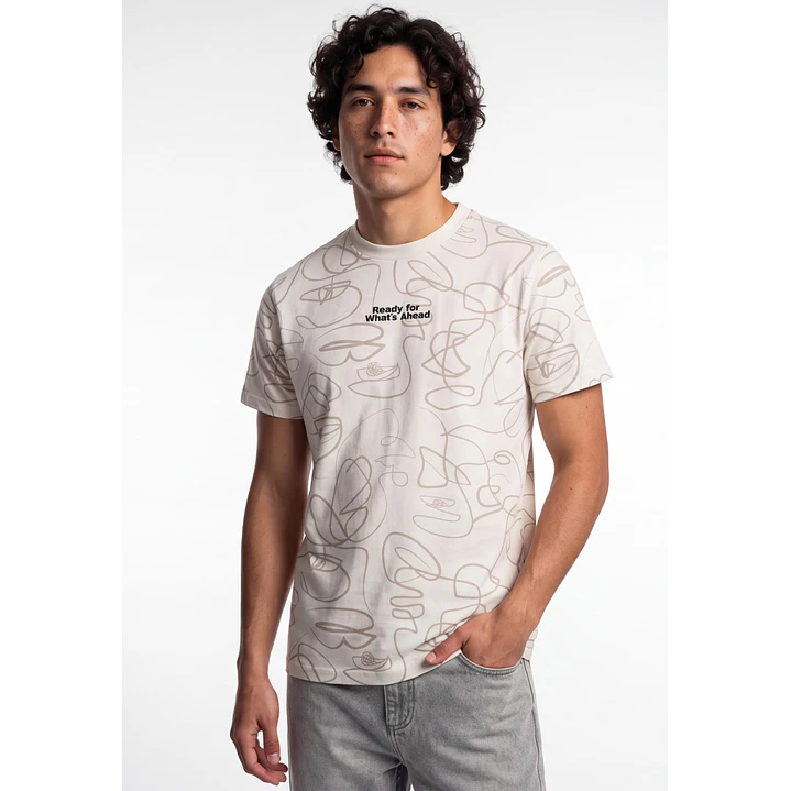 Polera Hojas Hombre Beige 1