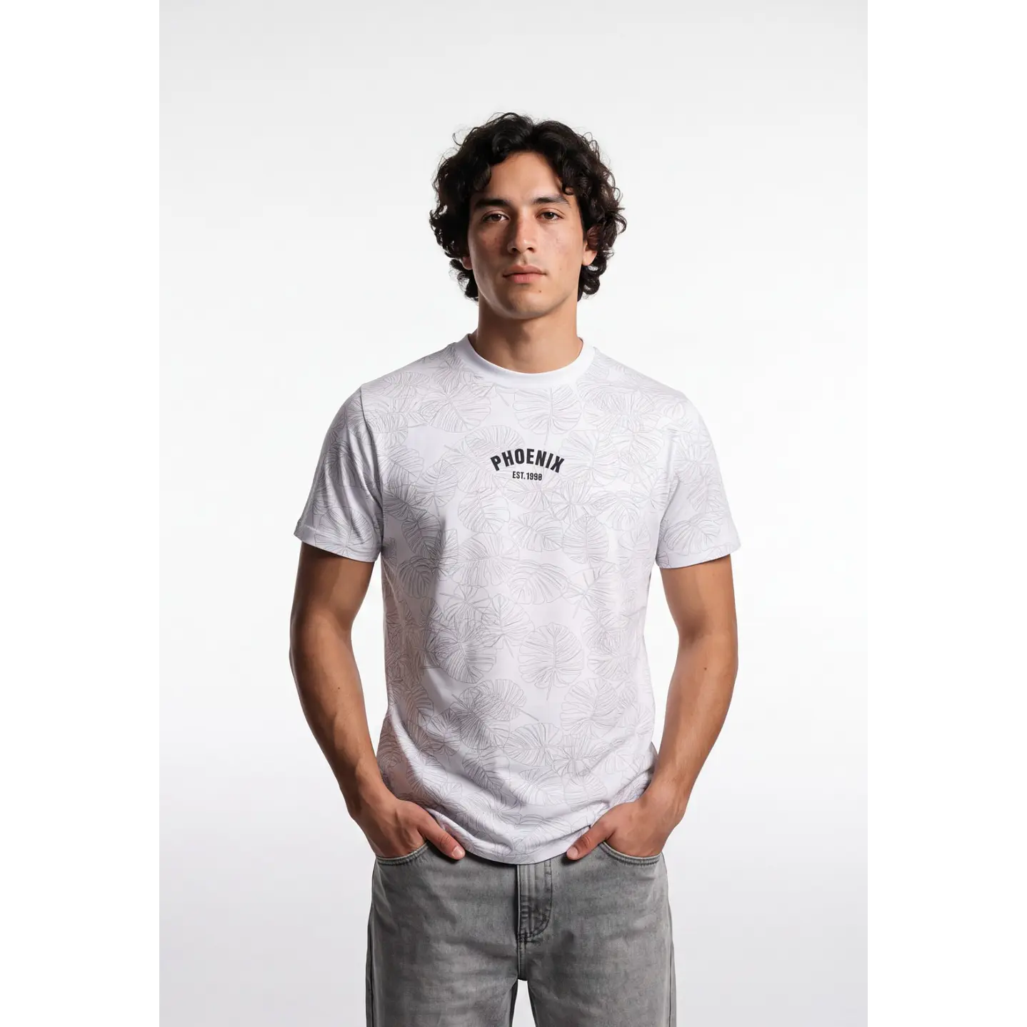 Polera Hojas Hombre Blanco 1