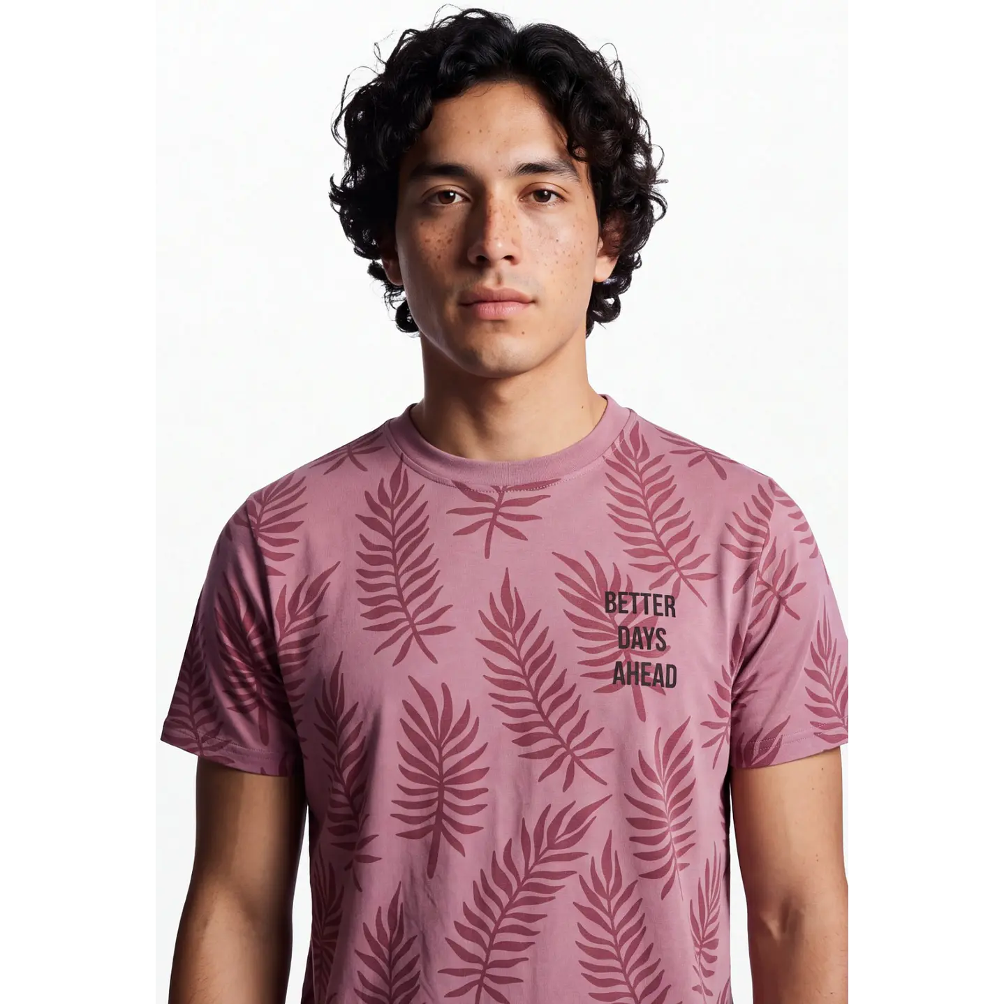 Polera Hojas Hombre Burdeo 4
