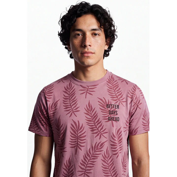 Polera Hojas Hombre Burdeo 4