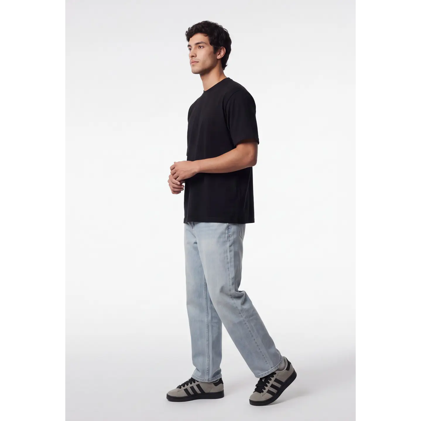 Polera Básica Boxy Fit Hombre Negro 3