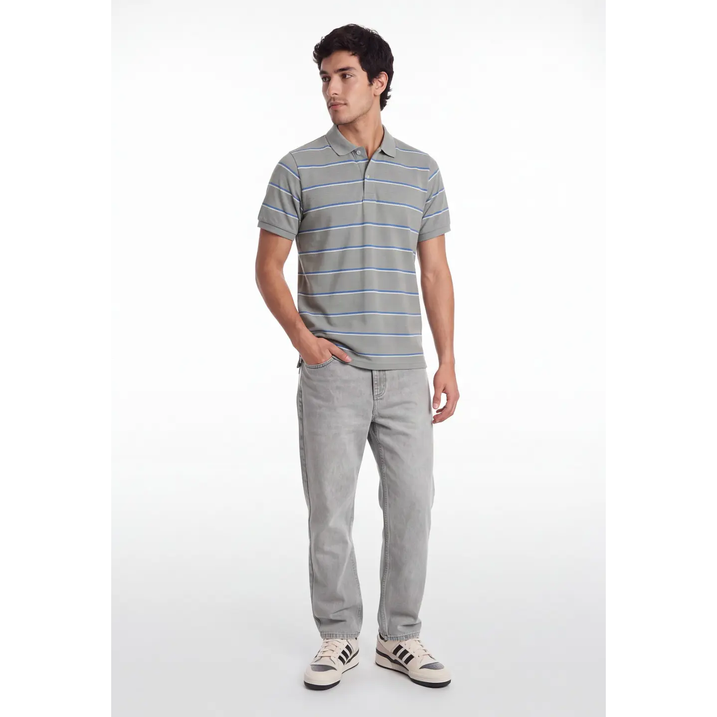 Polera Pique Hombre Gris 3