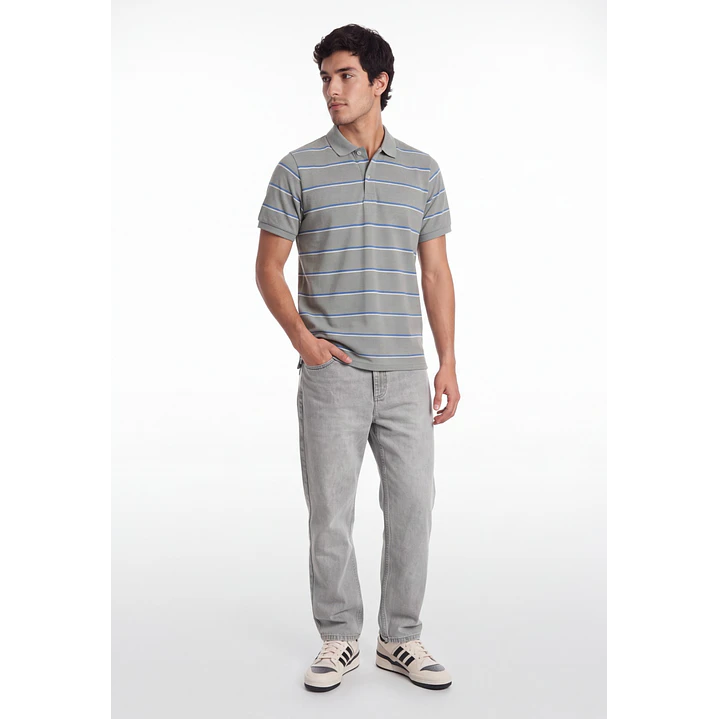 Polera Pique Hombre Gris 3