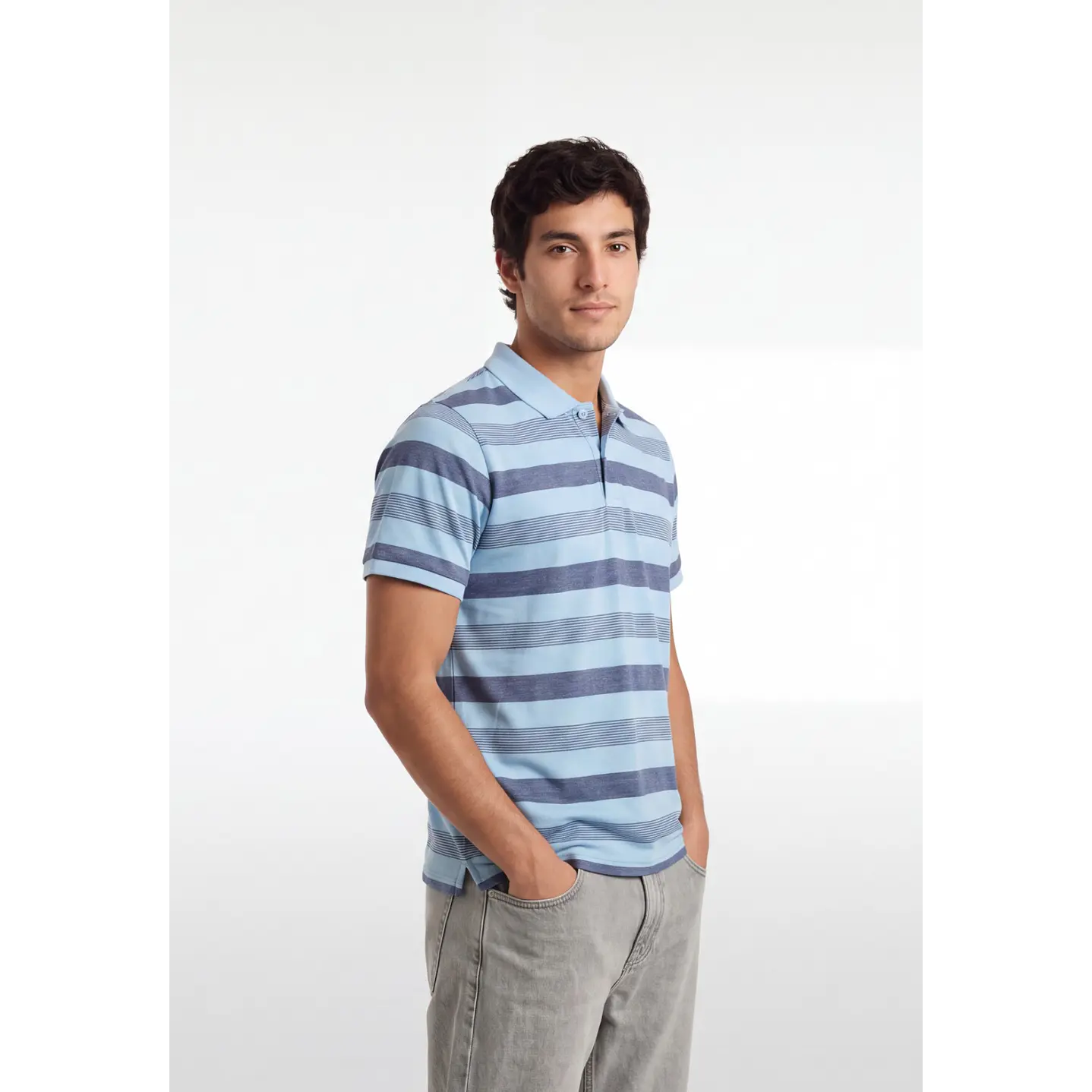 Polera Pique Hombre Celeste 1