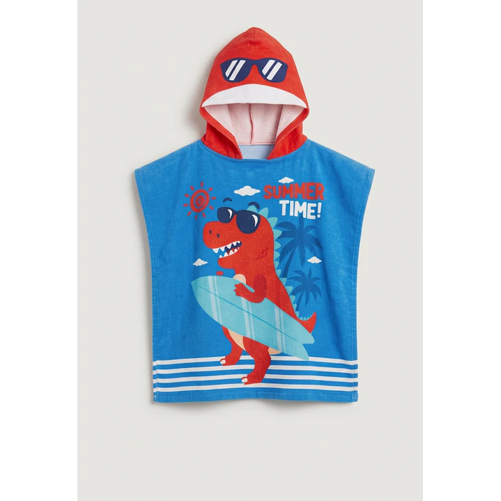 Toalla Infantil Con Gorro 58x59 cm Dinosaurio Azul 3