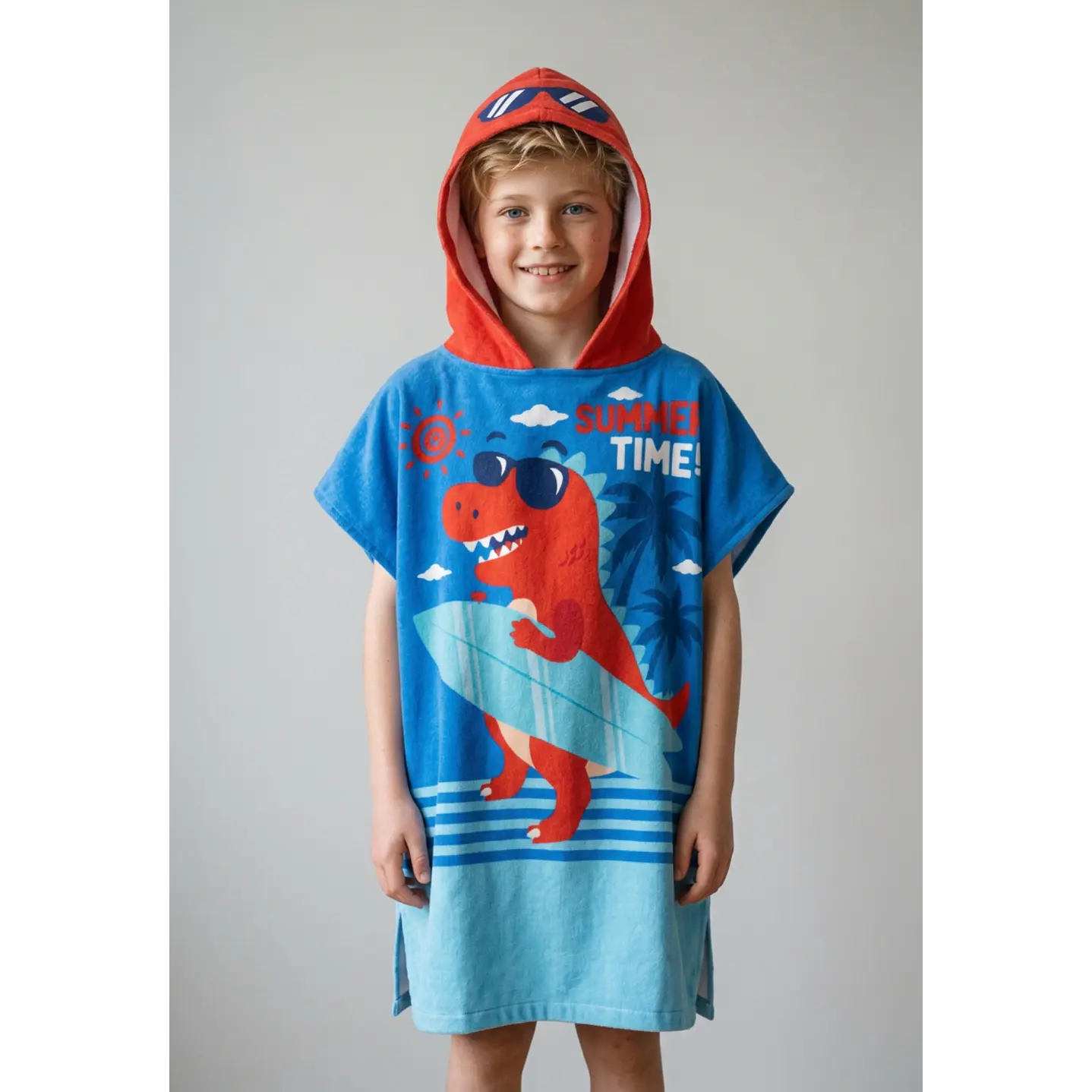 Toalla Infantil Con Gorro 58x59 cm Dinosaurio Azul 1