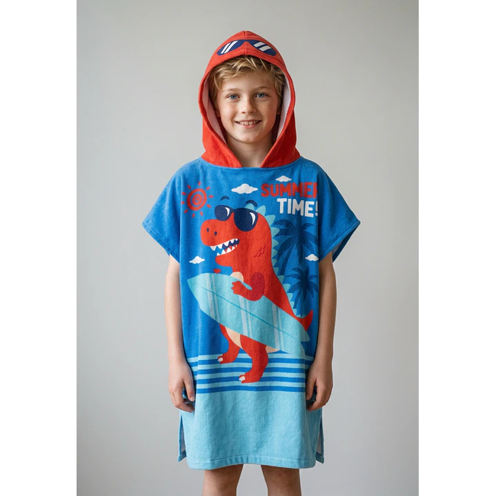 Toalla Infantil Con Gorro 58x59 cm Dinosaurio Azul 1