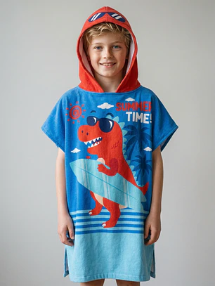 Toalla Infantil Con Gorro 58x59 cm Dinosaurio Azul