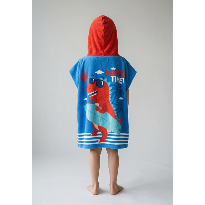 Toalla Infantil Con Gorro 58x59 cm Dinosaurio Azul 2