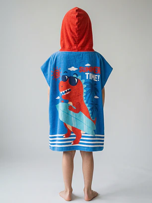 Toalla Infantil Con Gorro 58x59 cm Dinosaurio Azul