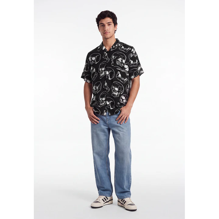 Camisa Viscosa Calavera Hombre Beige 3