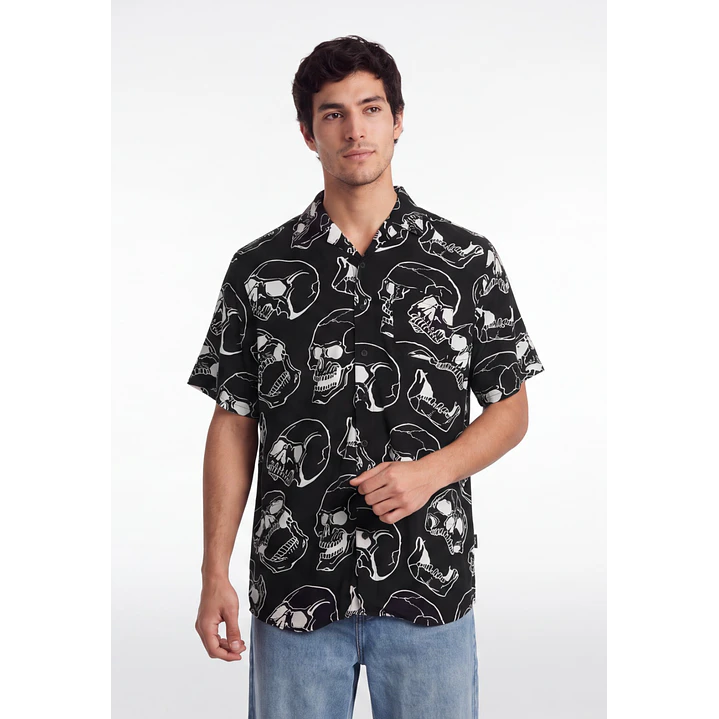 Camisa Viscosa Calavera Hombre Beige 1