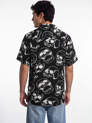 Camisa Viscosa Calavera Hombre Beige