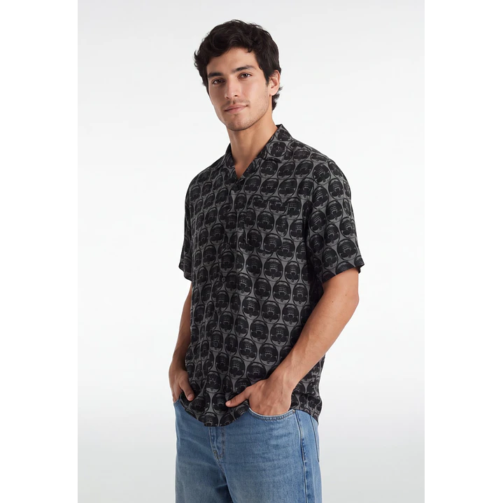 Camisa Viscosa Calavera Hombre Negro 1