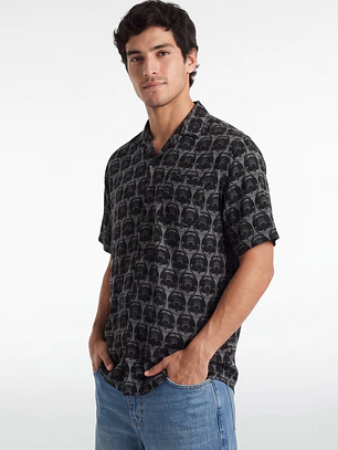 Camisa Viscosa Calavera Hombre Negro