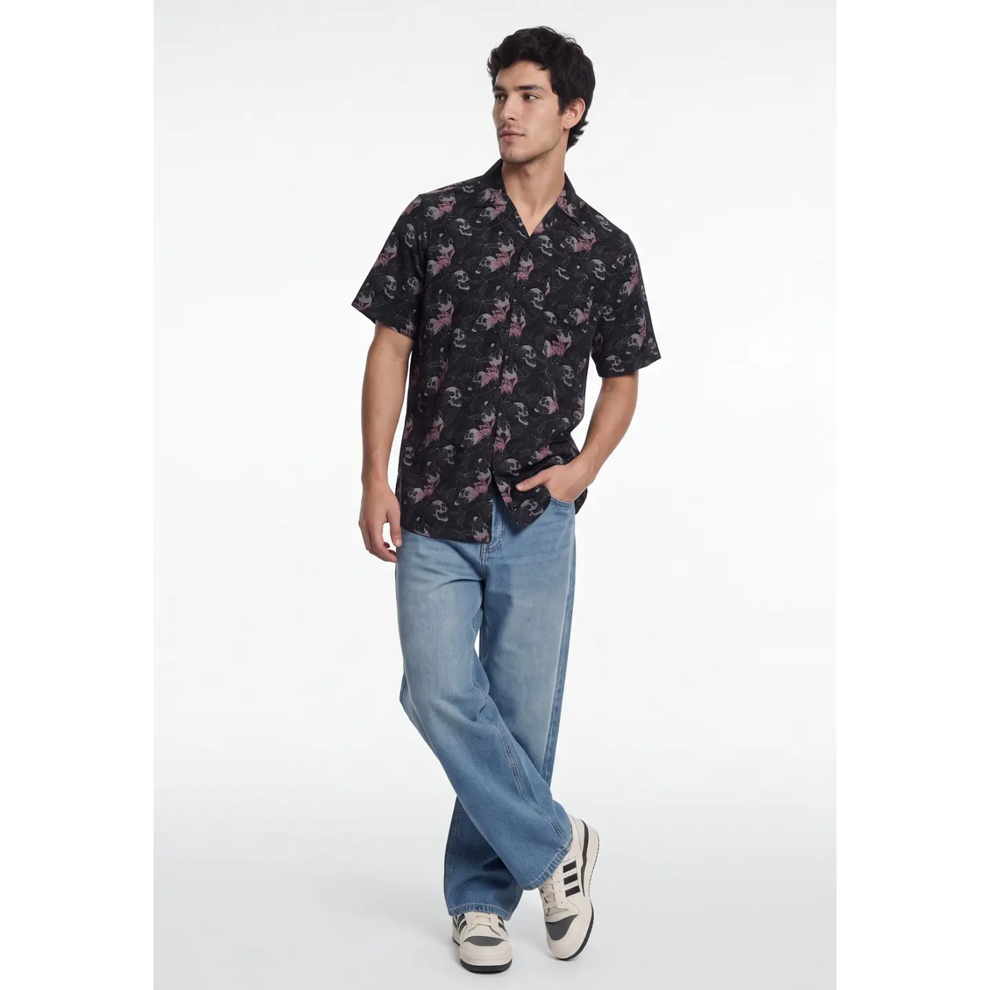 Camisa Viscosa Calavera Hombre Negro 3