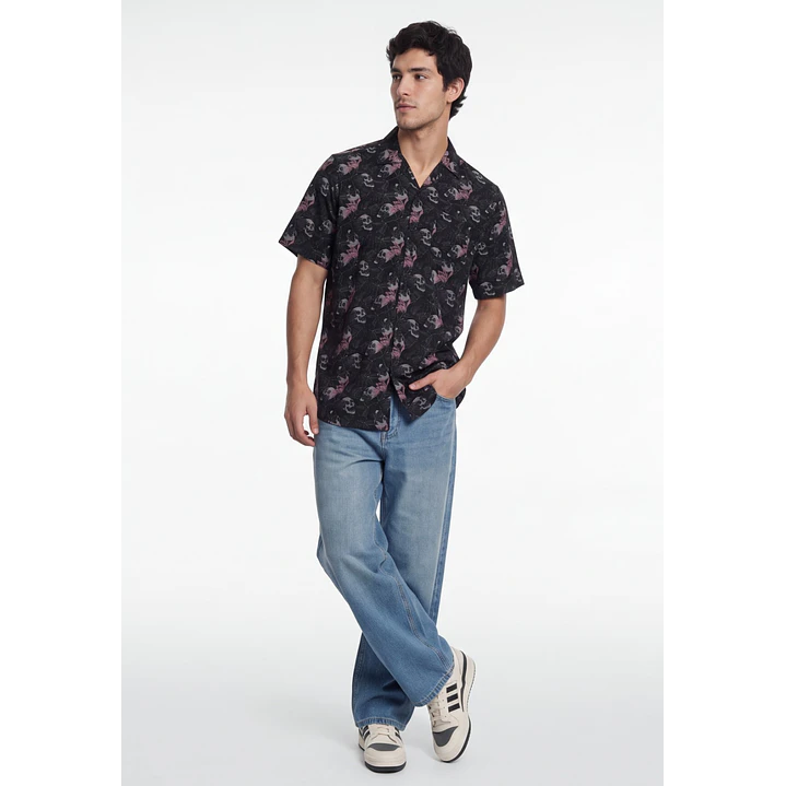 Camisa Viscosa Calavera Hombre Negro 3