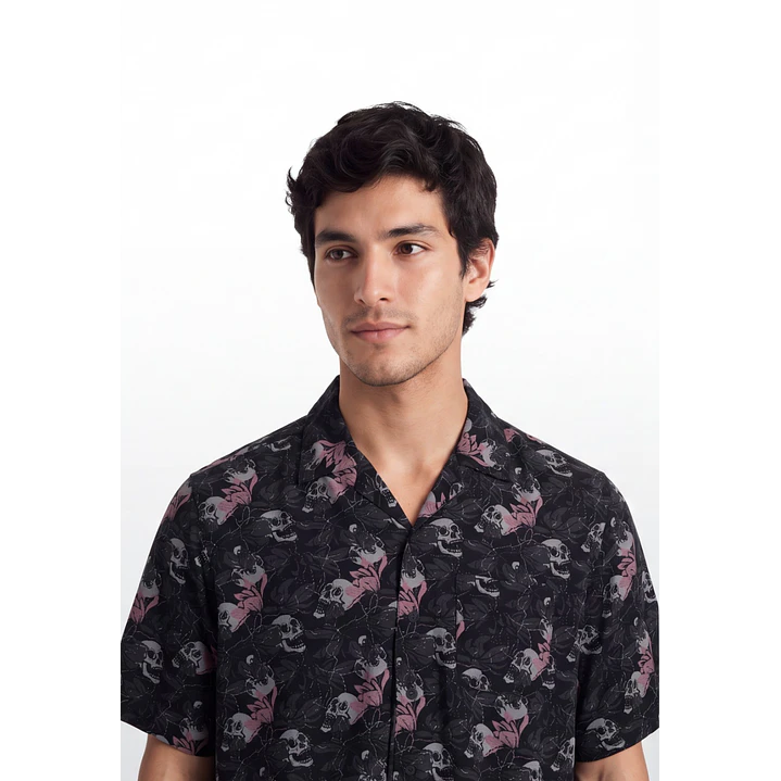 Camisa Viscosa Calavera Hombre Negro 4