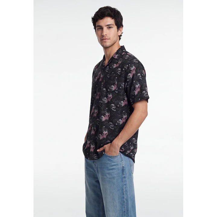 Camisa Viscosa Calavera Hombre Negro 1