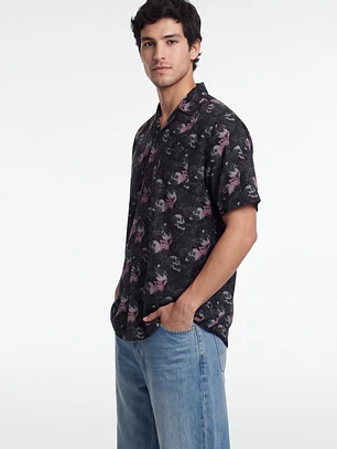 Camisa Viscosa Calavera Hombre Negro