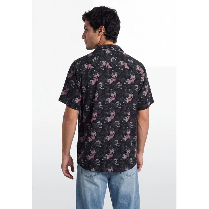 Camisa Viscosa Calavera Hombre Negro 2