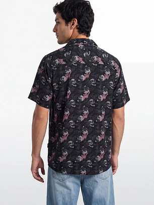 Camisa Viscosa Calavera Hombre Negro