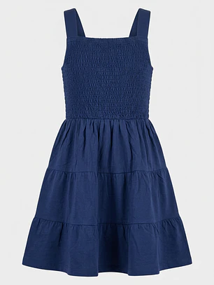 Vestido Panal Algodón Niña Azul