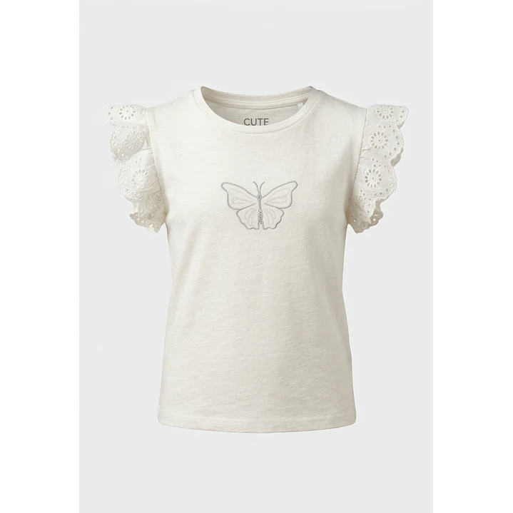 Polera Broderie Mostacilla Niña Crudo 1