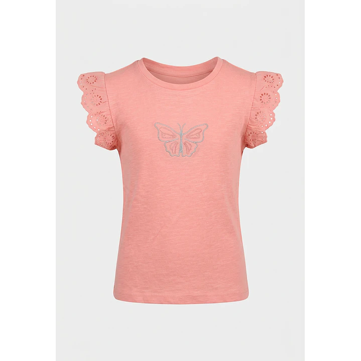 Polera Broderie Mostacilla Niña Coral 1