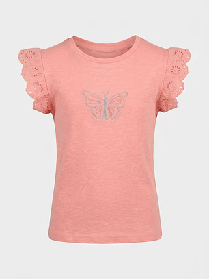 Polera Broderie Mostacilla Niña Coral