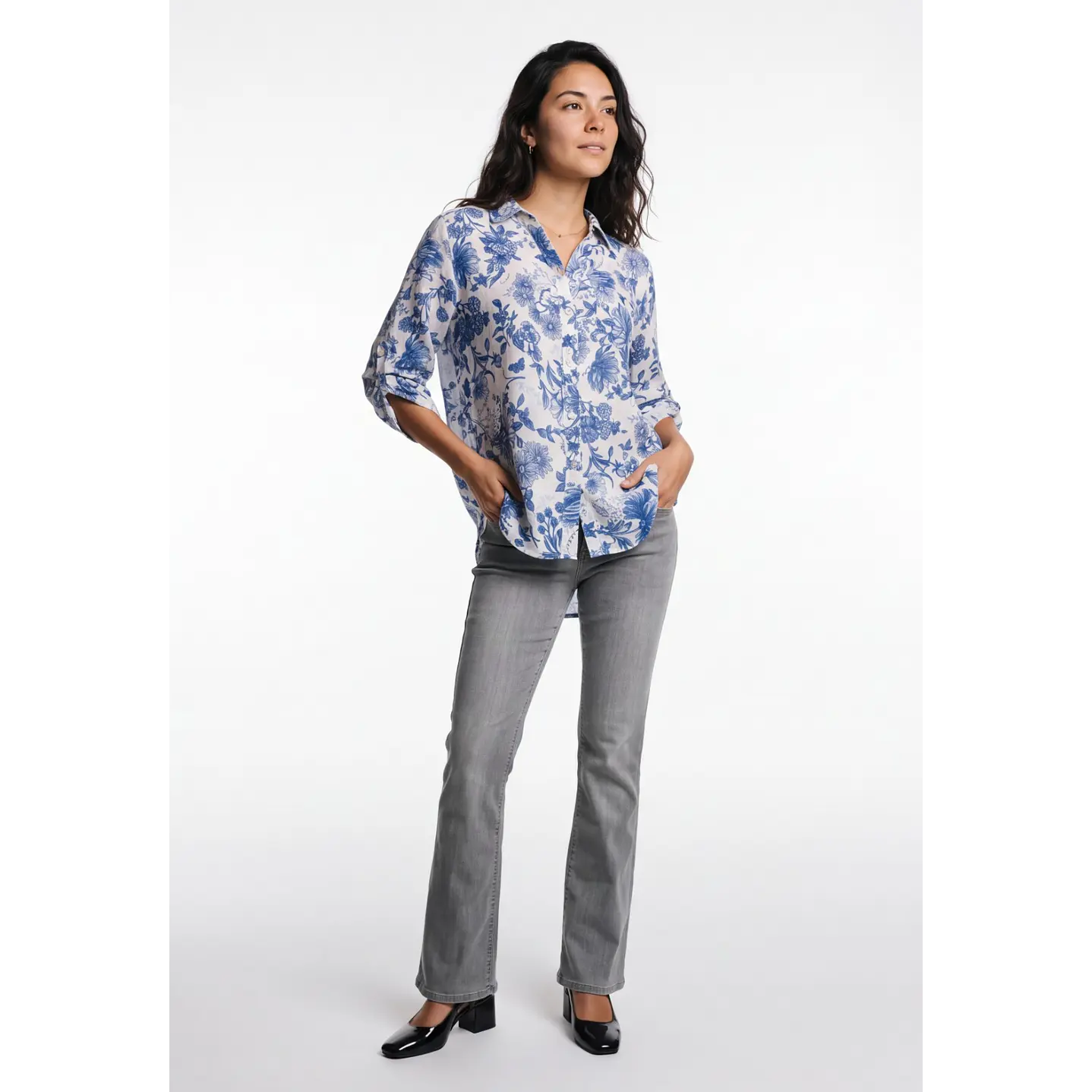 Blusa Botones Mujer Manga 3/4 Azul 3