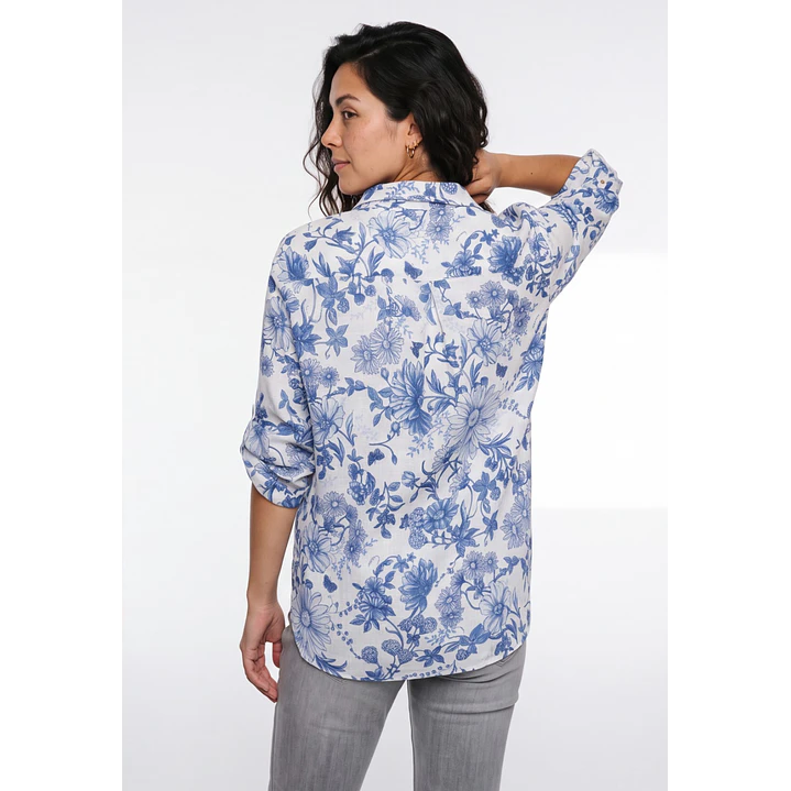 Blusa Botones Mujer Manga 3/4 Azul 2