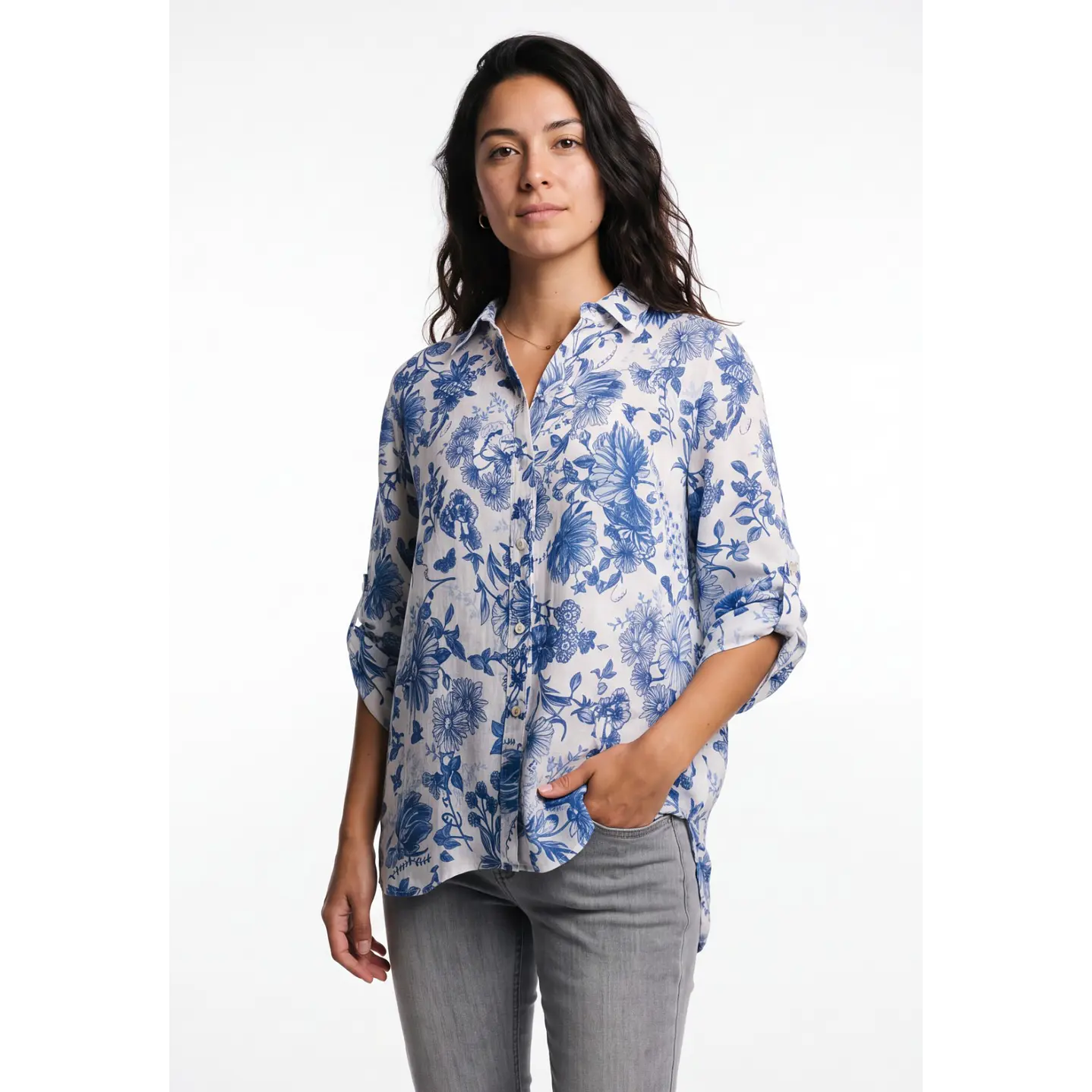 Blusa Botones Mujer Manga 3/4 Azul 1