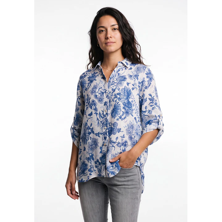 Blusa Botones Mujer Manga 3/4 Azul 1