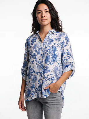 Blusa Botones Mujer Manga 3/4 Azul
