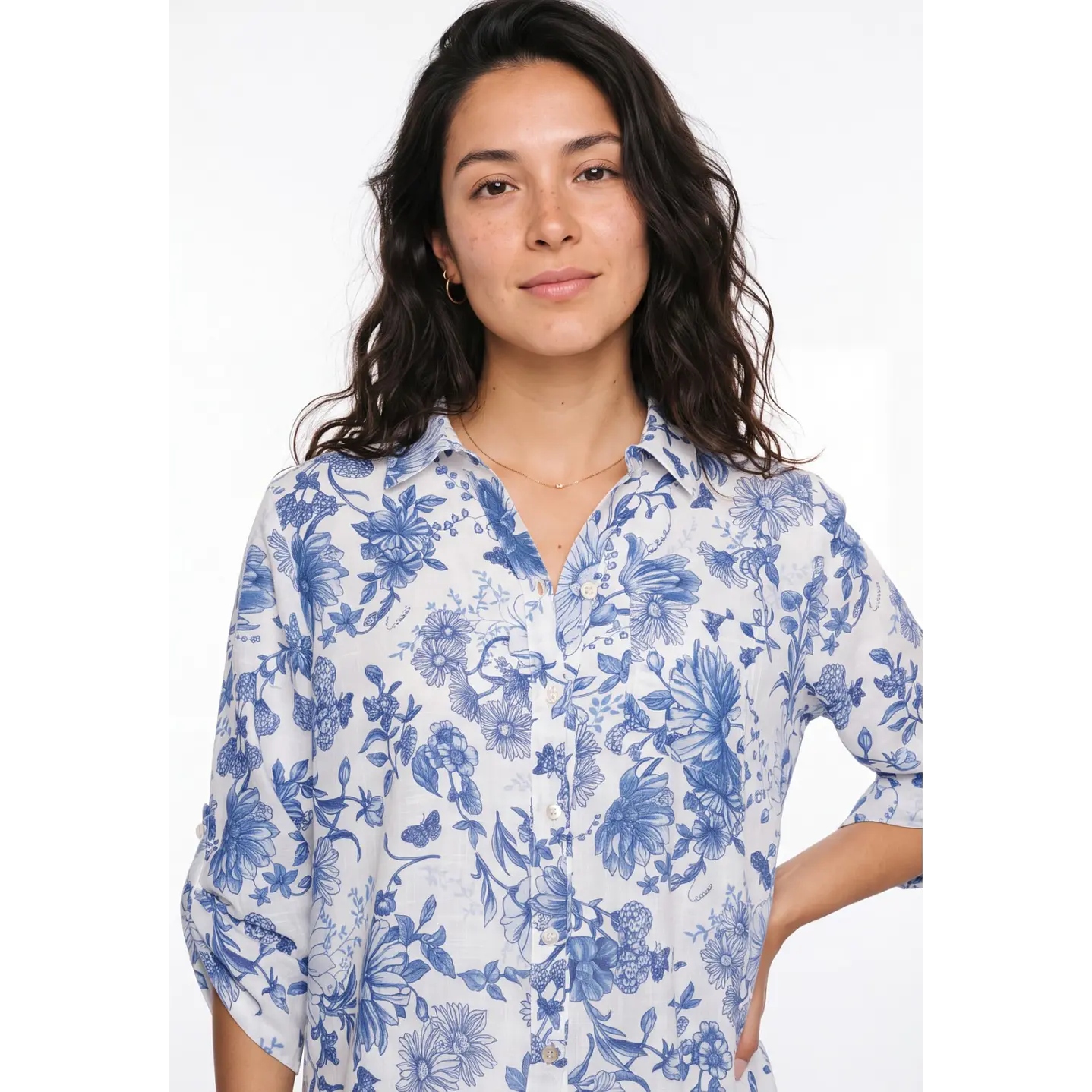Blusa Botones Mujer Manga 3/4 Azul 4