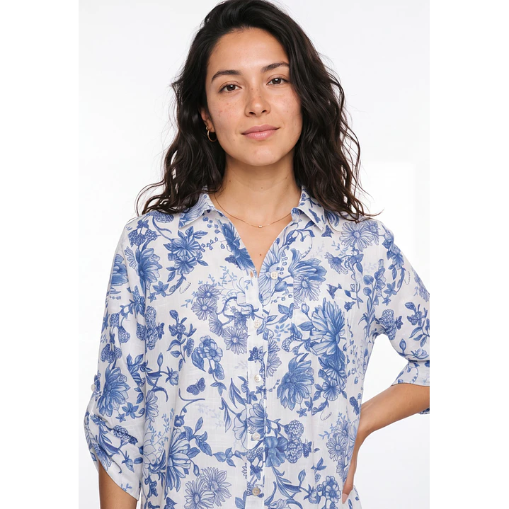 Blusa Botones Mujer Manga 3/4 Azul 4