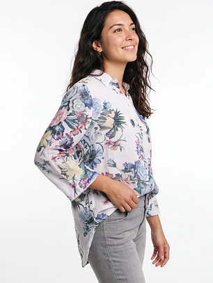 Blusa Botones Mujer Manga 3/4 Blanco