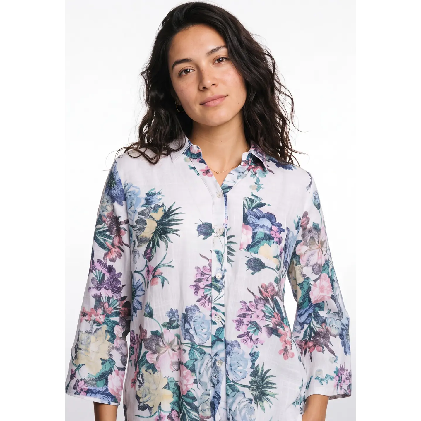Blusa Botones Mujer Manga 3/4 Blanco 4