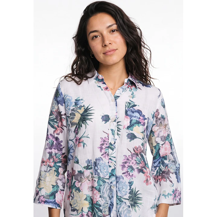 Blusa Botones Mujer Manga 3/4 Blanco 4