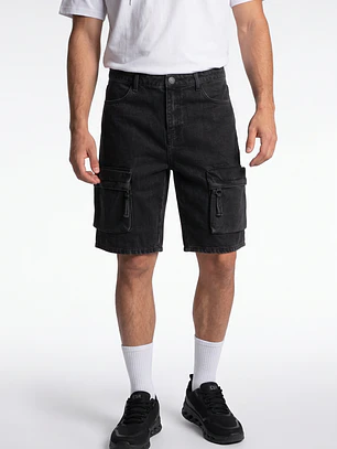 Bermuda Denim Cargo Hombre Negro