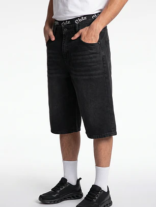 Bermuda Denim Wide Leg Hombre Negro