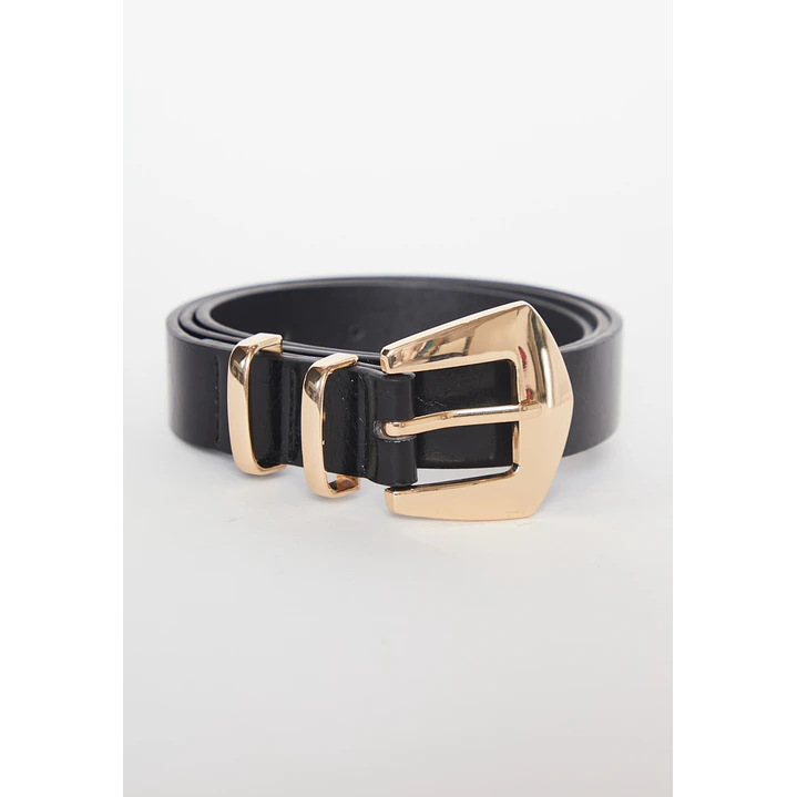 Cinturón Hebilla Dorado Mujer Negro 1