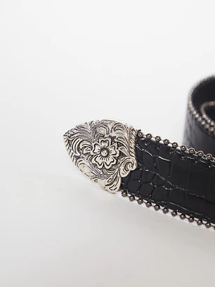 Cinturón Hebilla Flor  Mujer Negro
