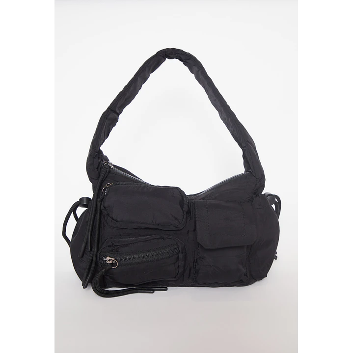 Cartera Tela Bolsillos Mujer Negro 1