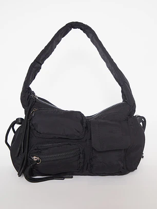 Cartera Tela Bolsillos Mujer Negro